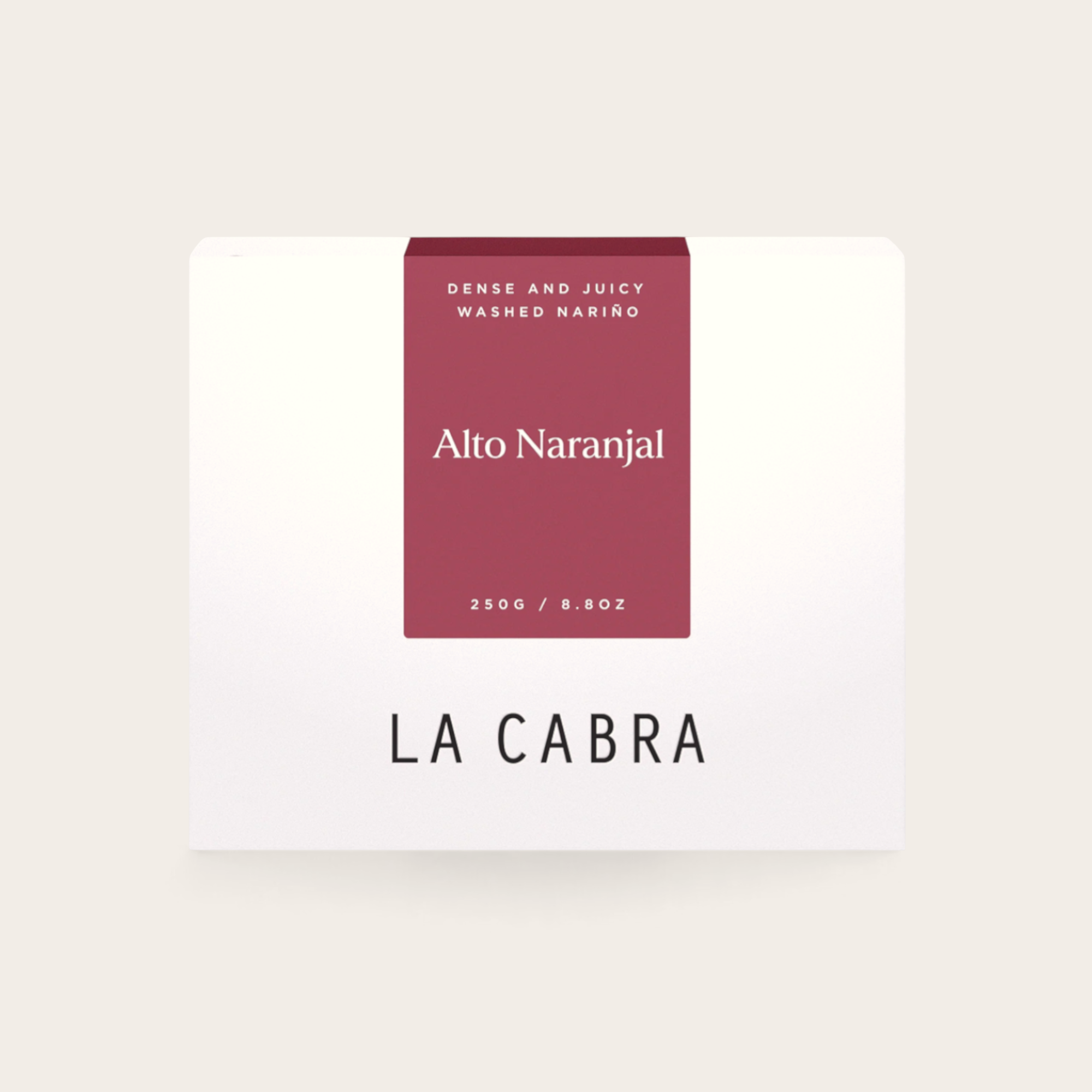Coffee Community Columbia Alto Naranjal coffee bag with a deep red label featuring washed Nariño coffee details.