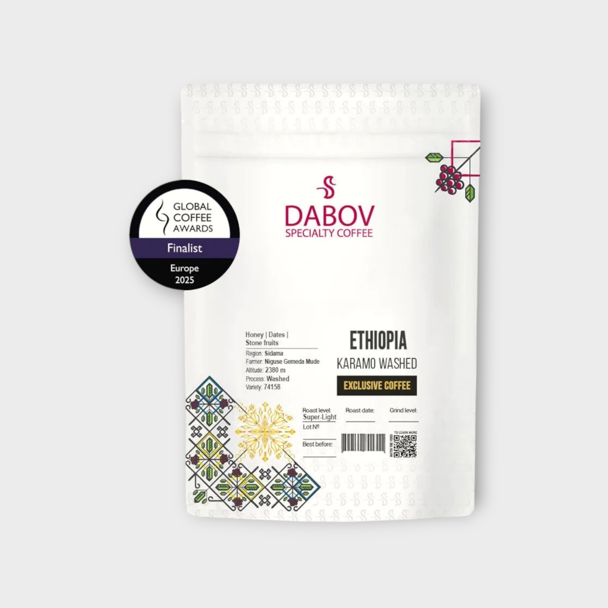 Coffee Community Etiopia Karamo washed specialty coffee bag with Global Coffee Awards finalist badge