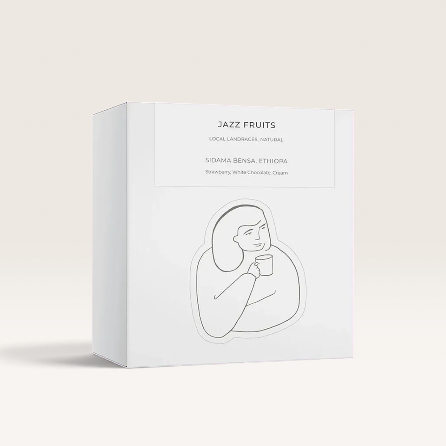 Coffee Community Jazz Fruits Sidama Bensa Ethiopia coffee box with minimalist line art illustration of a person