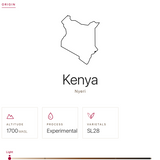 Coffee Community Kenya Githiru SL28 coffee origin information card showing Nyeri region, altitude, and roast level