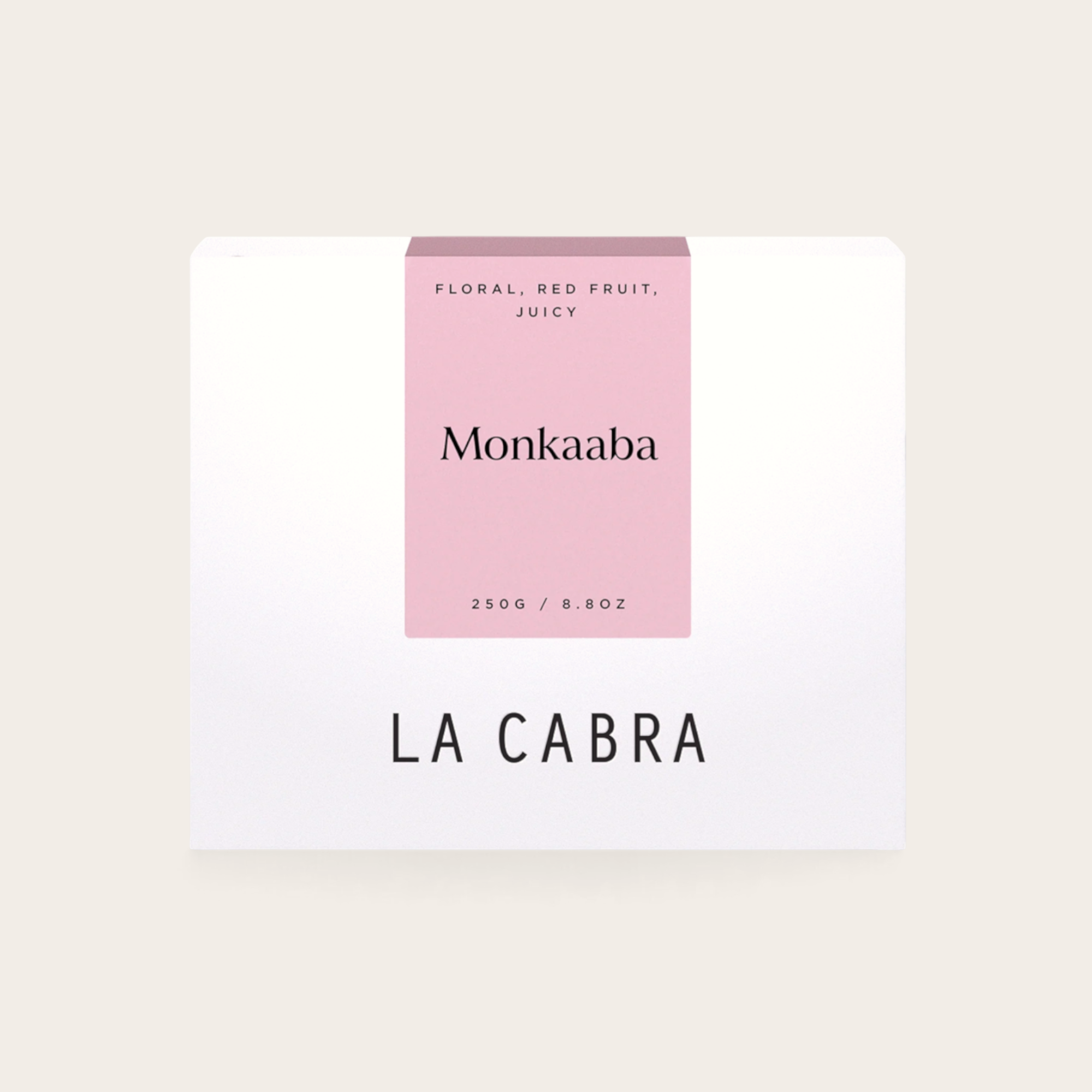 Coffee Community Columbia Monkaaba Pink Bourbon coffee bag with a minimalist white and pink label